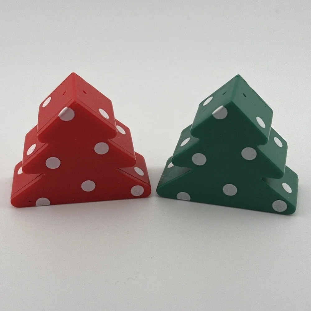 Vintage Hallmark 1992 Red & Green Polka Dot Christmas Tree Salt & Pepper Shaker‎
